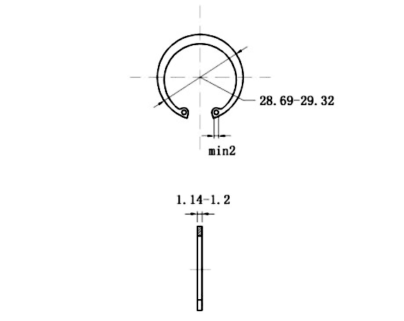 Bản vẽ kỹ thuật Phe Gài Lỗ Thép 65Mn DIN472 D27x1.2 (10Cái/Bịch)