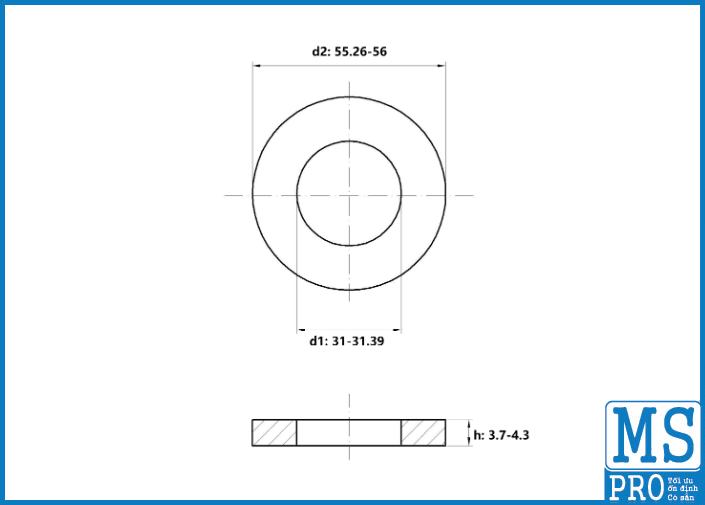 Bản vẽ kỹ thuật Lông Đền Phẳng Thép Đen DIN125 M30