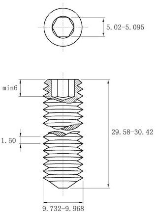 Bản vẽ kỹ thuật Vít Trí Đuôi Nhọn Thép Đen 10.9 DIN914 M10x30