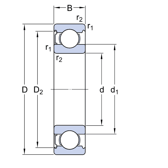 Bản vẽ kỹ thuật Vòng Bi Cầu Rãnh Sâu SKF 6001-Z/C3H (12x28x8) Nắp Chắn Thép (Một Bên)