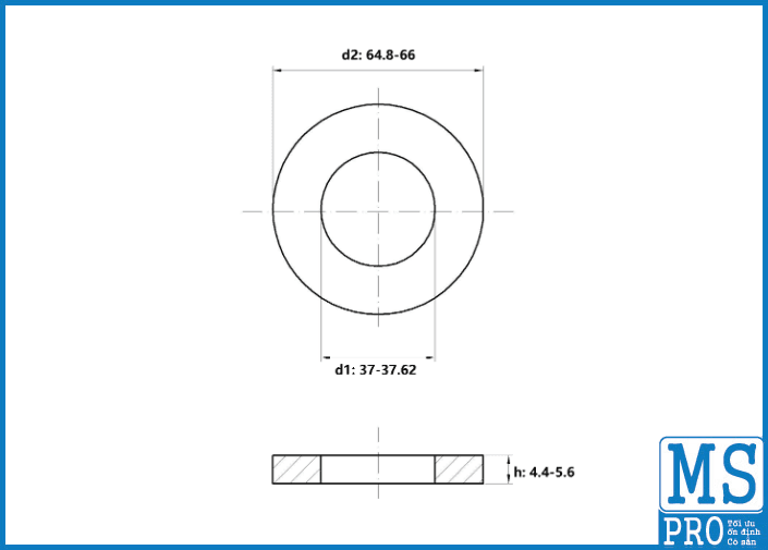 Bản vẽ kỹ thuật Lông Đền Phẳng Thép Nhúng Nóng Kẽm DIN125 M36