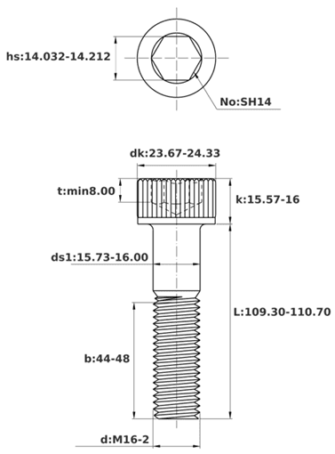 Bản vẽ kỹ thuật Lục Giác Chìm Đầu Trụ Thép Mạ Geomet 12.9 DIN912 M16x110 Ren Lửng