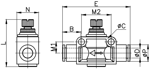 Bản vẽ kỹ thuật Van Tiết Lưu Khí Nén Thẳng Ø12mm CDC MSF 12 (Màu Đen)
