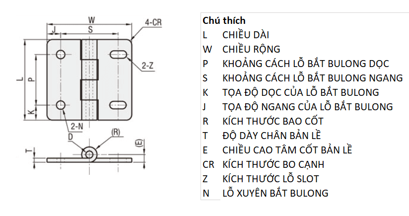 Bản vẽ kỹ thuật Bản Lề Lá Có Lỗ Ovan Inox 304 (SHPSNA5) L 41 mm