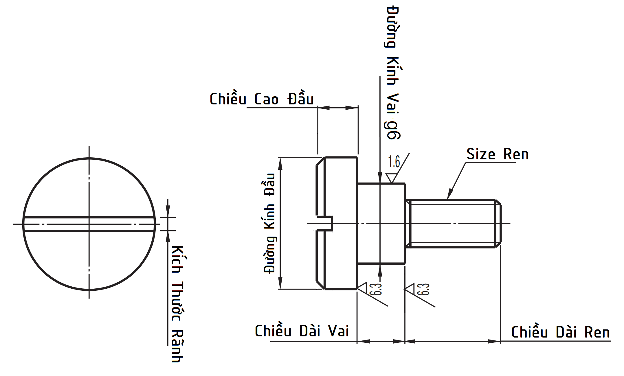 Bản vẽ kỹ thuật Bulong Vai Xẻ Rãnh D4x2 CBDG4-2