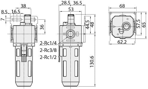 Bản vẽ kỹ thuật Bộ Lọc Khí Xả Tay Parker Size 3/8 PAF302-03-B