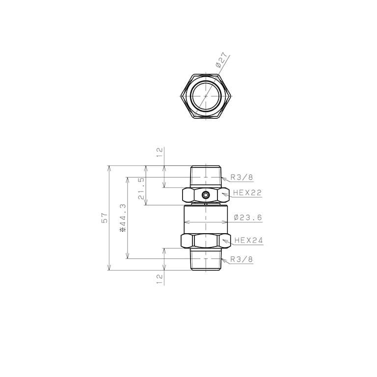 Bản vẽ kỹ thuật Nối Ren Ngoài Thân Lục Giác Có Khớp Xoay Tốc Độ Cao Pisco RHS03-03