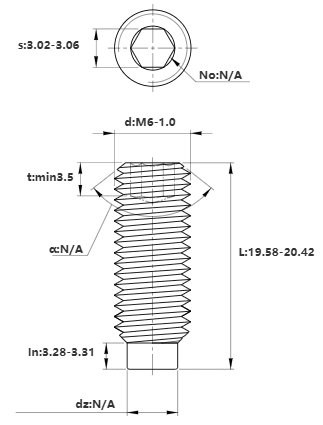 Bản vẽ kỹ thuật Vít Trí Đuôi Trụ Thép Đen 10.9 DIN915 M6x20