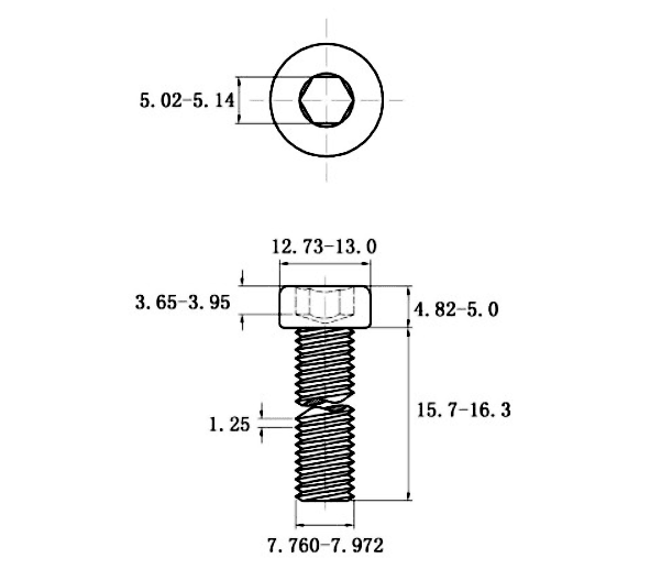 Bản vẽ kỹ thuật Lục Giác Trụ Đầu Thấp Inox 304 DIN7984 M8x16