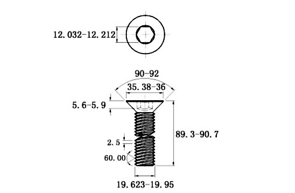 Bản vẽ kỹ thuật Lục Giác Chìm Col Thép Đen 10.9 DIN7991 M20x90