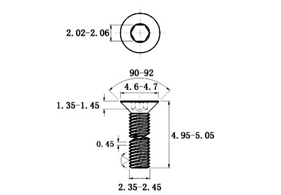 Bản vẽ kỹ thuật Lục Giác Chìm Col Thép Đen 10.9 DIN7991 M2.5x5