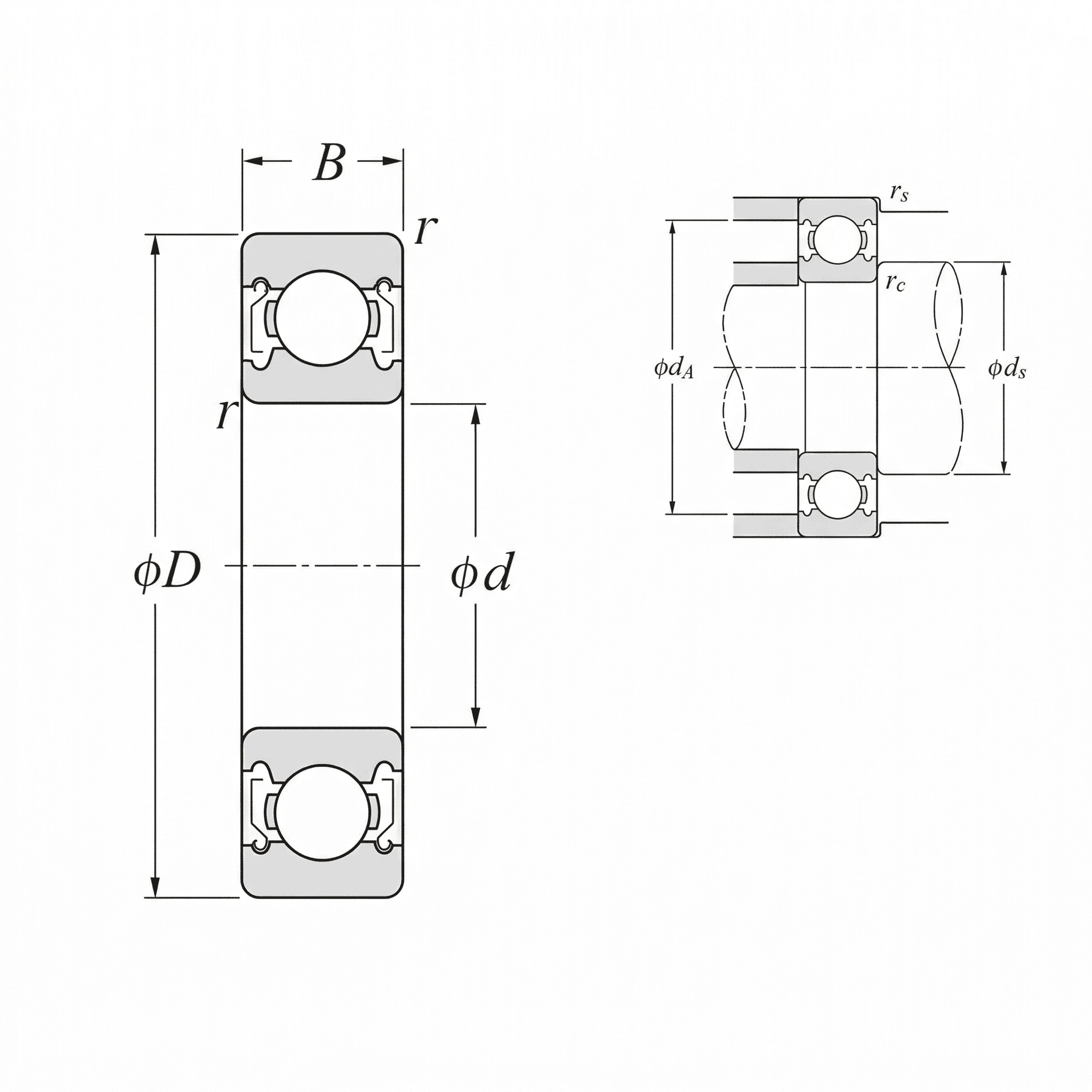 Bản vẽ kỹ thuật Vòng Bi Cầu Rãnh Sâu 1 Dãy 8x22x7 mm NTN 608ZZ/1K-JP