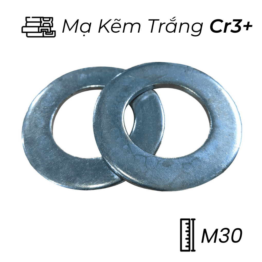 Lông Đền Phẳng Thép Mạ Kẽm Trắng Cr3+ DIN125 M30
