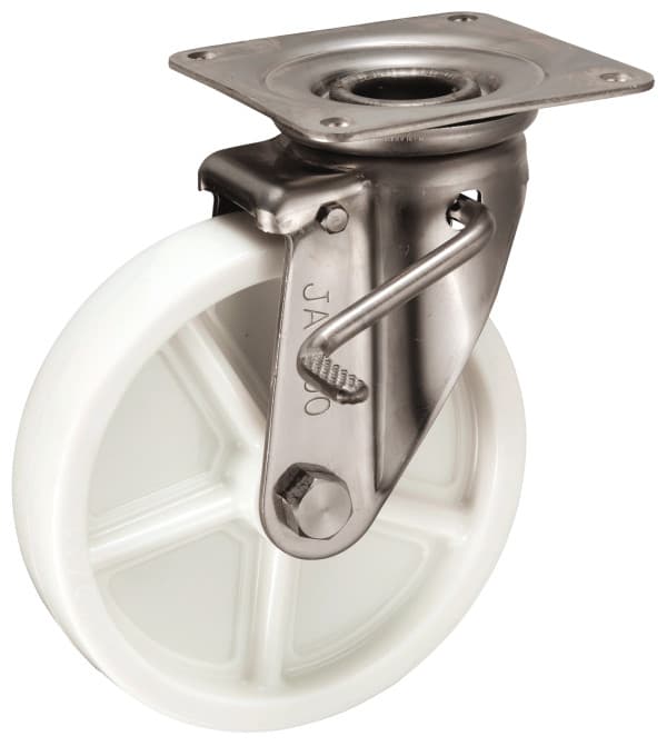 Bánh Xe Nylon Càng Inox Xoay Có Phanh D200 UKAI PBDJAB-200