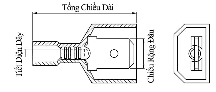 Bản vẽ kỹ thuật Đầu Cosse Ghim Đực Cách Điện Toàn Phần Nylon 0.5-1.5 mm2 KST Màu Đỏ MDFNY1-250