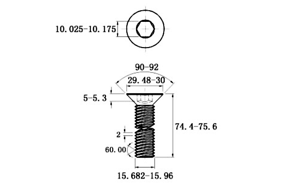 Bản vẽ kỹ thuật Lục Giác Chìm Col Thép Đen 10.9 DIN7991 M16x75
