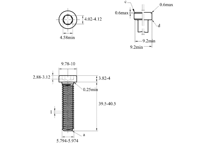 Bản vẽ kỹ thuật Lục Giác Trụ Đầu Thấp Inox 304 DIN7984 M6x40
