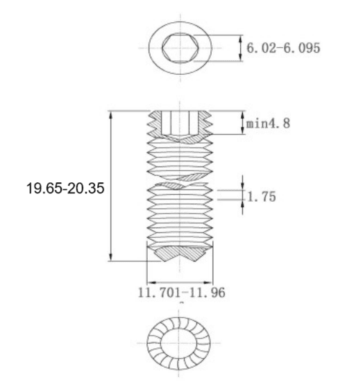 Bản vẽ kỹ thuật Vít Trí Đuôi Lõm Có Khía Thép Đen 12.9 DIN916K M12x20