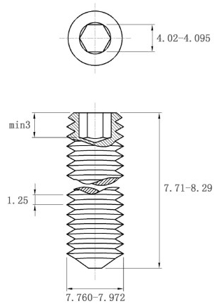 Bản vẽ kỹ thuật Vít Trí Đuôi Nhọn Inox 304 DIN914 M8x8