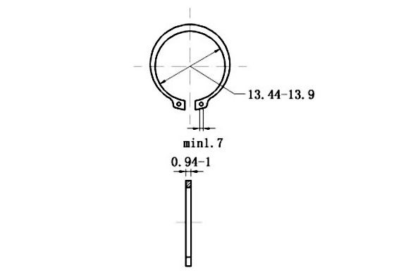 Bản vẽ kỹ thuật Phe Gài Trục Thép 65Mn DIN471 D15x1.0