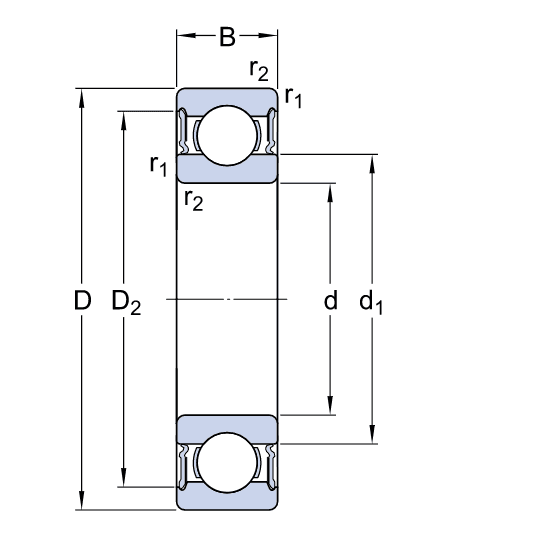 Bản vẽ kỹ thuật Vòng Bi Cầu Rãnh Sâu SKF 6201-2RSH/VA9814