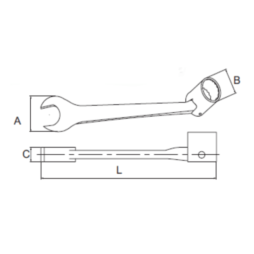 Bản vẽ kỹ thuật Cờ Lê Miệng Hở - Tuýp Lắc Léo 13 mm SATA 47603