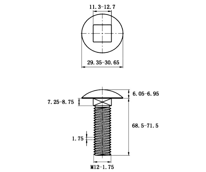 Bản vẽ kỹ thuật Bulong Cổ Vuông Inox 304 DIN603 M12x70