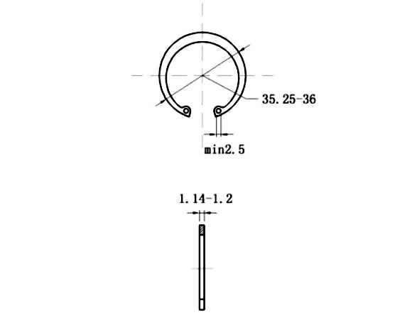 Bản vẽ kỹ thuật Phe Gài Lỗ Thép 65Mn DIN472 D33x1.2 (10Cái/Bịch)