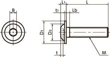 Bản vẽ kỹ thuật Lục Giác Chìm Đầu Mo Có Vành Inox 304 M6x12 NBK Dòng SFBS