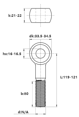 Bản vẽ kỹ thuật Bulong Mắt Inox 304 M20x120 (Lửng)