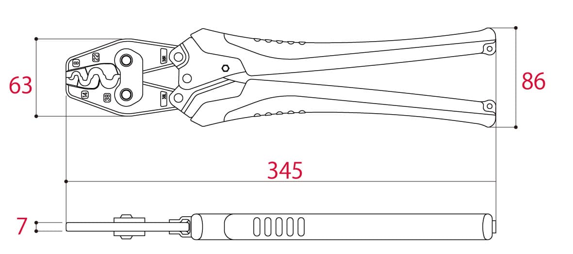 Bản vẽ kỹ thuật Kìm Bấm Cos 345mm Tsunoda TP-38