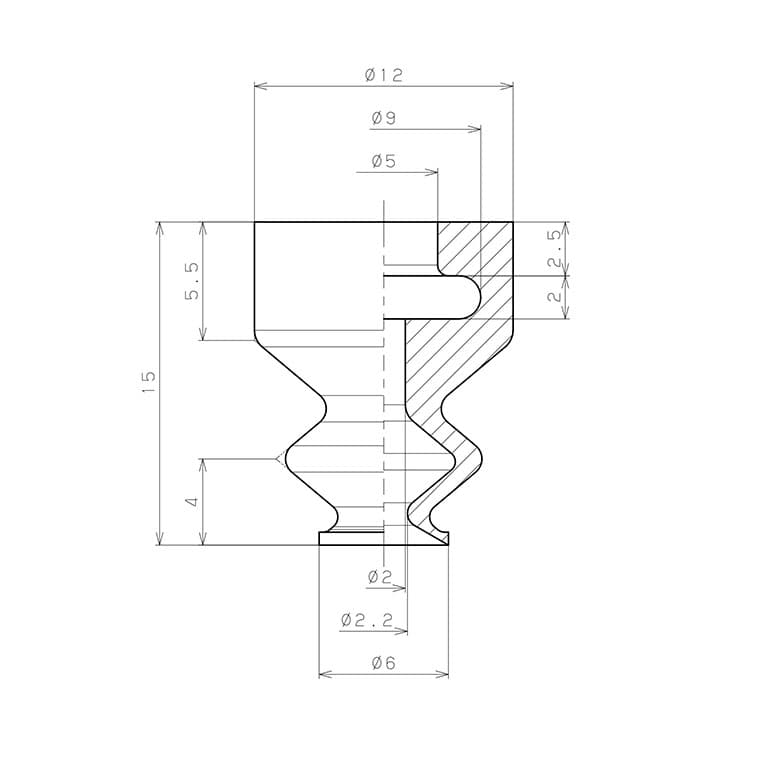 Bản vẽ kỹ thuật Đầu Nấm Hút Chân Không Dạng Lò Xo, Cao Su Nitrile - NBR, O.D 6 mm, Pisco VP6LBN