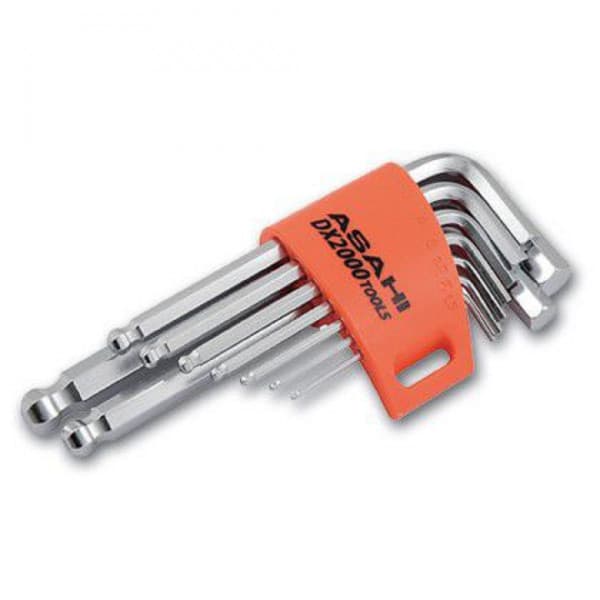 Bộ Cây Vặn Lục Giác Bi Loại Ngắn 9 Chi Tiết 1.5-10mm Asahi AZS0910