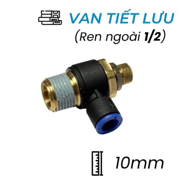 Van Tiết Lưu Khí Nén Ø10mm - Ren Ngoài 1/2" CDC MSC 1004 (Màu Đen)