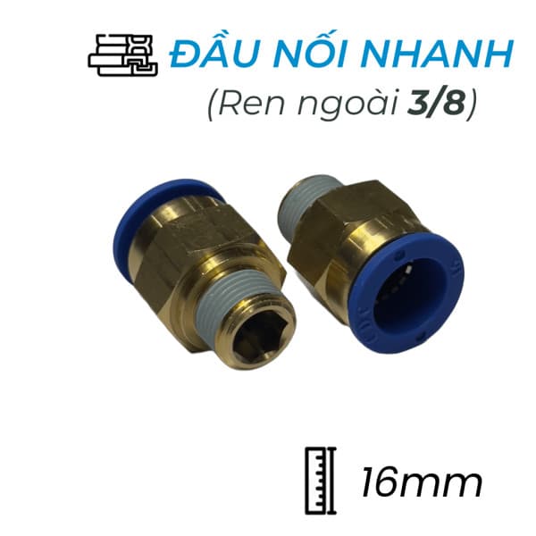 Đầu Nối Nhanh Khí Nén Ø16mm - Ren Ngoài 3/8" CDC MPC 1603 (Màu Xanh)