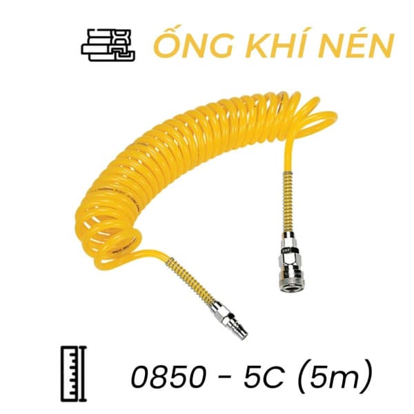 Dây Hơi Khí Nén UC Phi 8 Màu Vàng Có Khớp Nối OD8 x ID5 mm CDC UC 0850-5C (5m)
