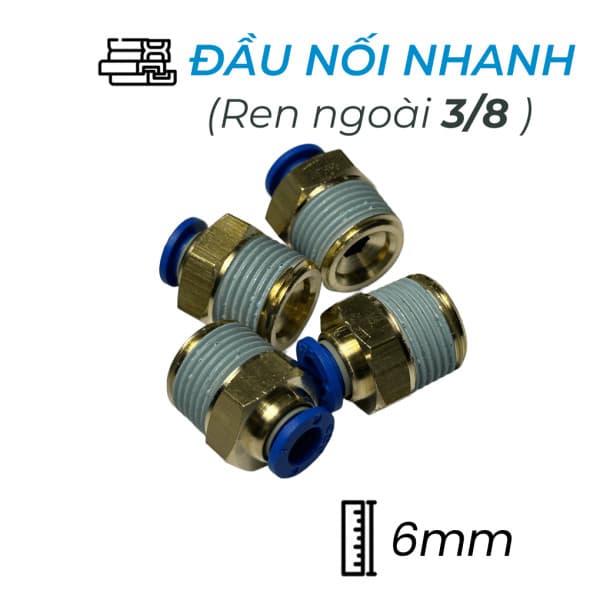 Đầu Nối Nhanh Khí Nén Ø6mm - Ren Ngoài 3/8" CDC MPC 0603 (Màu Xanh)