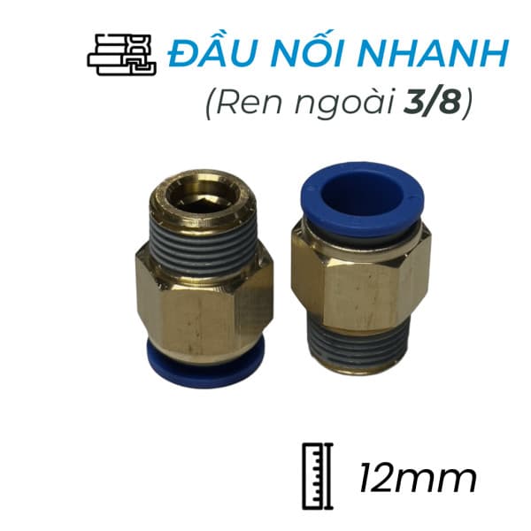 Đầu Nối Nhanh Khí Nén Ø12mm - Ren Ngoài 3/8" CDC MPC 1203 (Màu Xanh)