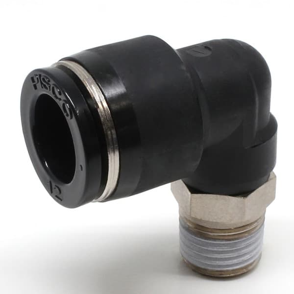 Đầu Nối Nhanh Khí Nén Cong 90° Phi 12mm Ren Ngoài R1/4 Pisco PL12-02