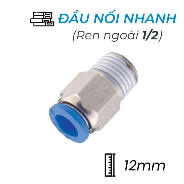 Đầu Nối Nhanh Khí Nén Ø12mm - Ren Ngoài 1/2" CDC MPC 1204 (Màu Xanh)