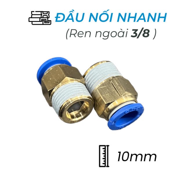 Đầu Nối Nhanh Khí Nén Ø10mm - Ren Ngoài 3/8" CDC MPC 1003 (Màu Xanh)