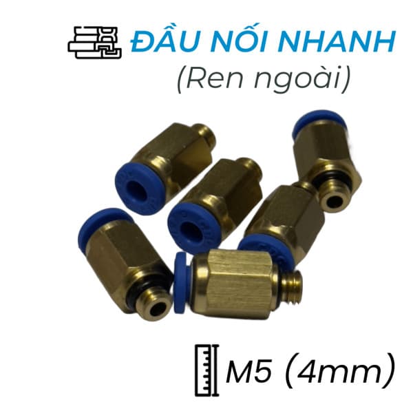 Đầu Nối Nhanh Khí Nén Ø4mm - Ren Ngoài M5 CDC MPC 04M5 (Màu Xanh)