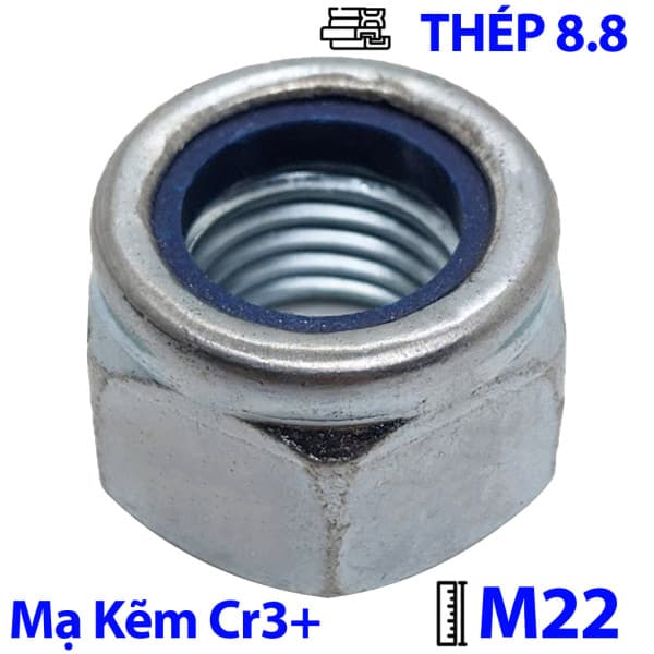 Tán Keo Thép Mạ Kẽm Trắng Cr3+ 8.8 DIN985 M22