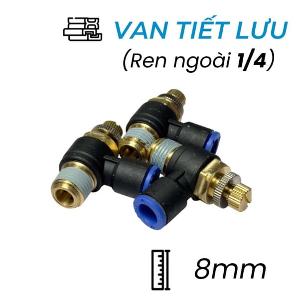 Van Tiết Lưu Khí Nén Ø8mm - Ren Ngoài 1/4" CDC MSC 0802 (Màu Đen)