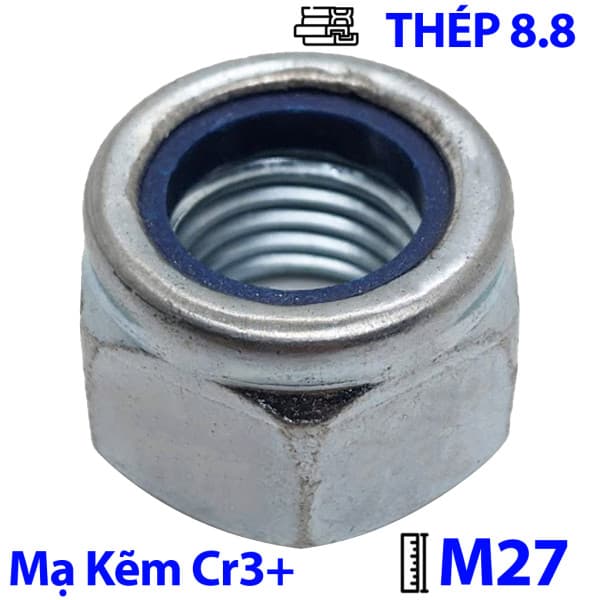 Tán Keo Thép Mạ Kẽm Trắng Cr3+ 8.8 DIN985 M27