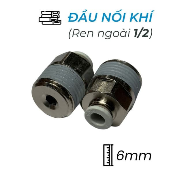 Đầu Nối Nhanh Khí Nén Ø6mm - Ren Ngoài 1/2" CDC MPC 0604N-W (Màu Trắng)