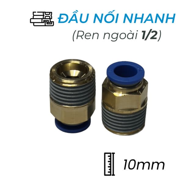 Đầu Nối Nhanh Khí Nén Ø10mm - Ren Ngoài 1/2" CDC MPC 1004 (Màu Xanh)