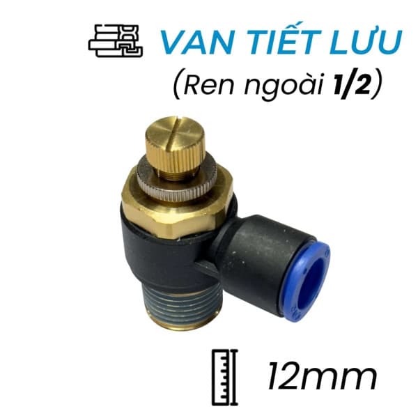 Van Tiết Lưu Khí Nén Ø12mm - Ren Ngoài 1/2" CDC MSC 1204 (Màu Đen)
