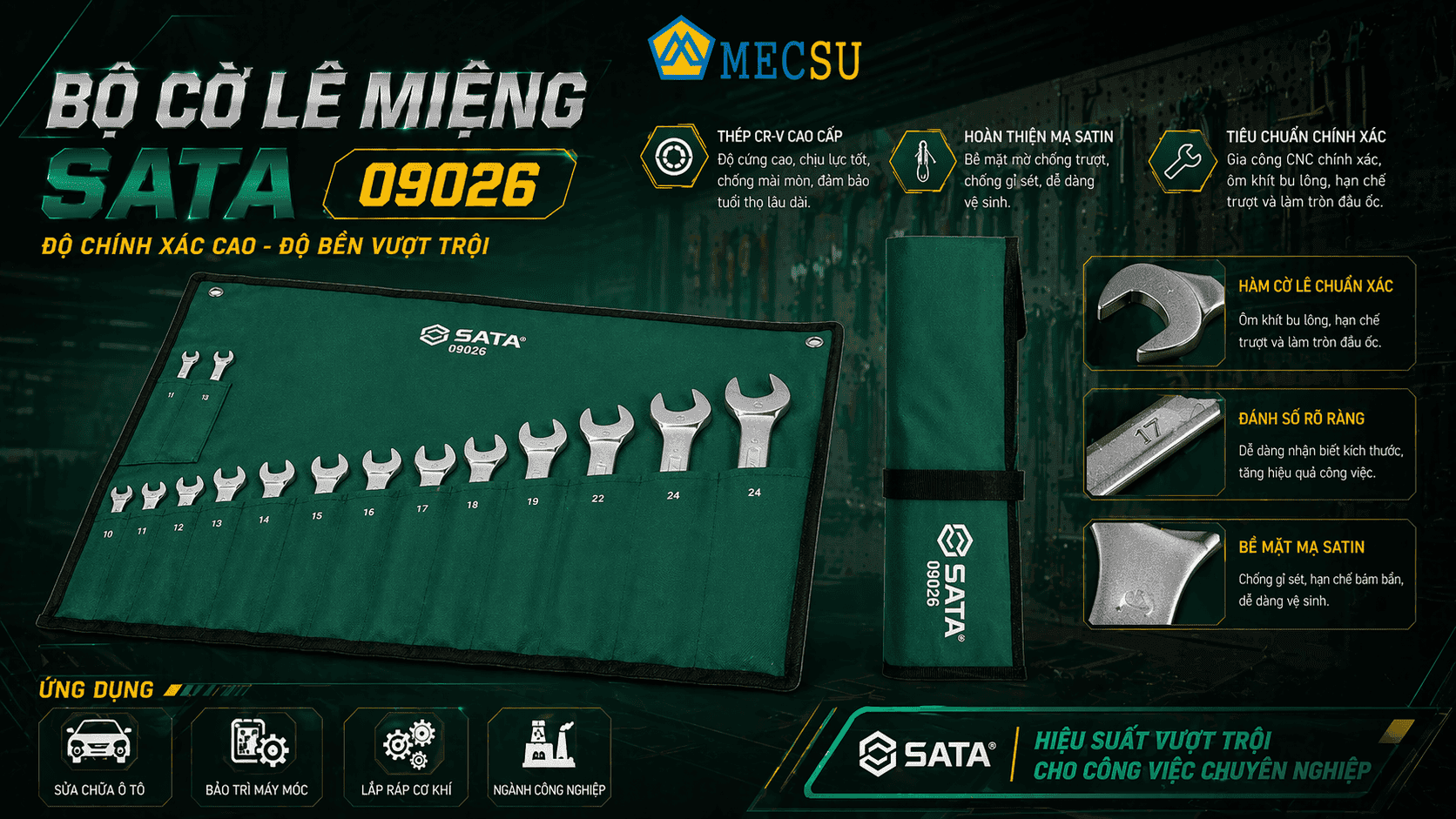 Bộ Cờ Lê Vòng Miệng SATA 14 Chi Tiết (09026) Chính hãng | Thép Cr - V