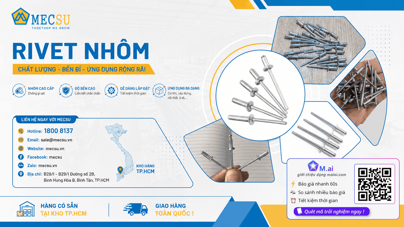 Rive Nhôm (Đinh Rút Nhôm) - Tất Tần Tật Từ A-Z